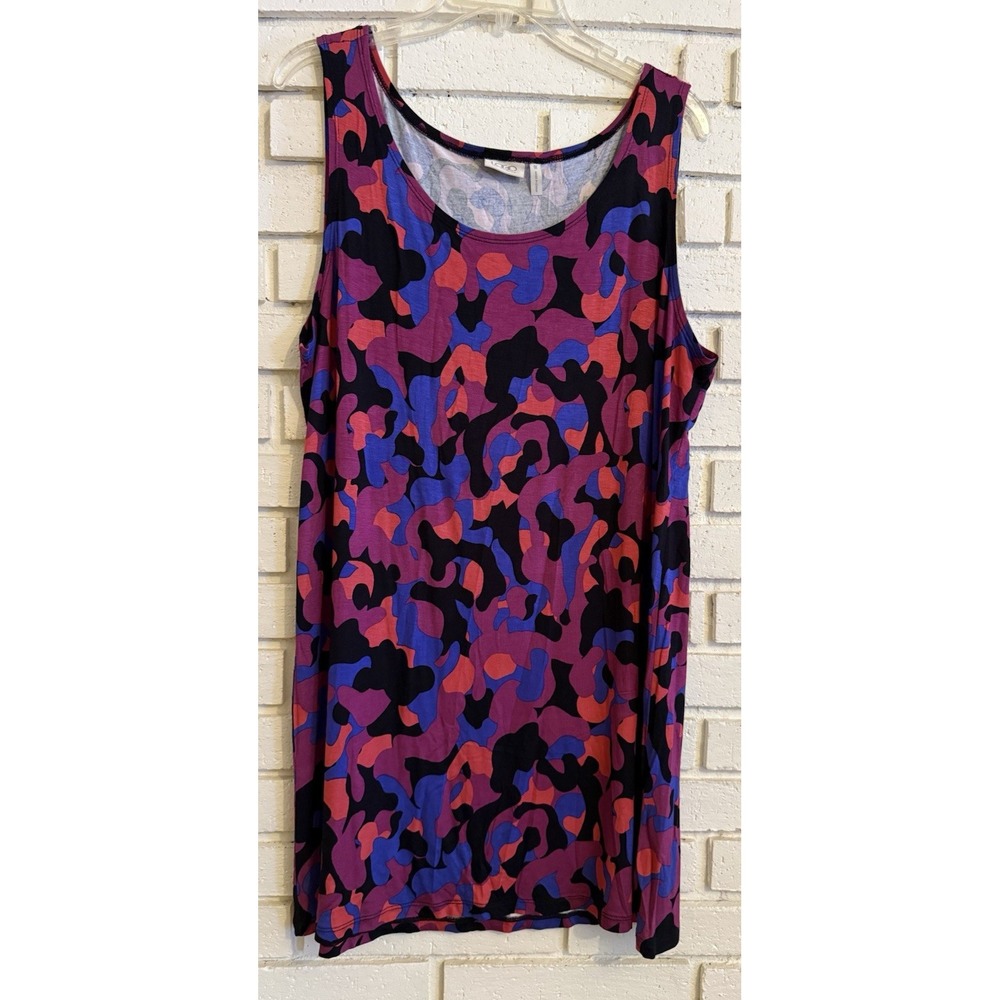 LOGO Lori Goldstein Tunic Tank Top Sz 1X Multi Print Sleeveless Jersey Knit